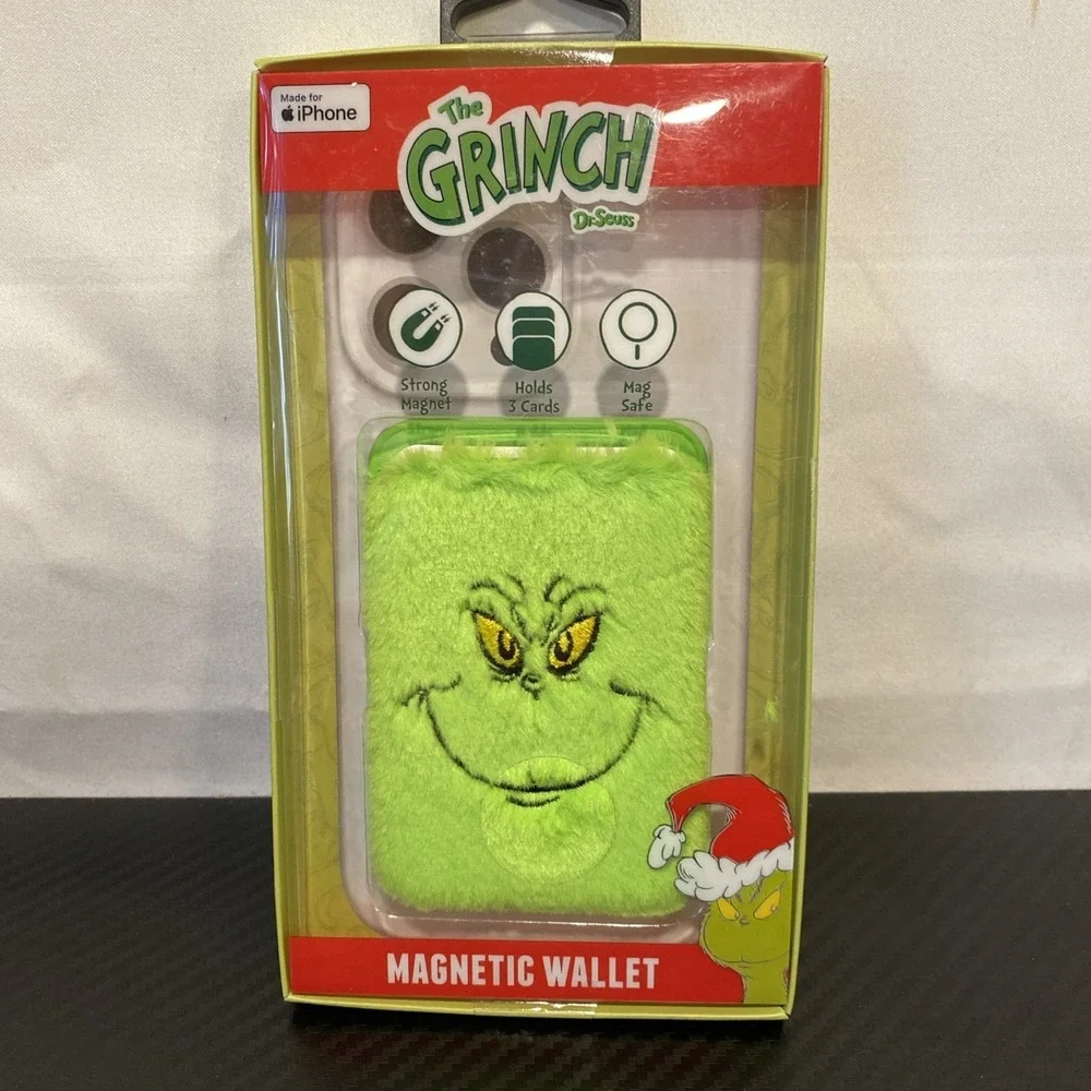 Dr. Suess The Grinch Fuzzy Magnetic Wallet Case iPhone Holds 3‎ Card Magsafe NIB